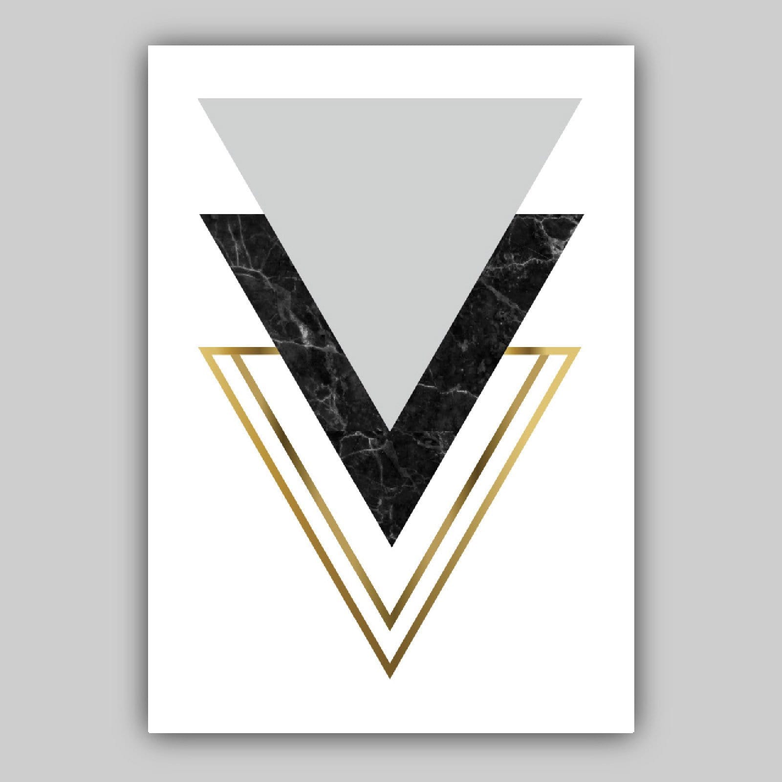 GEOMETRIC set of 3 Black Grey & Gold Effect Art Prints Abstract Triangles Pattern