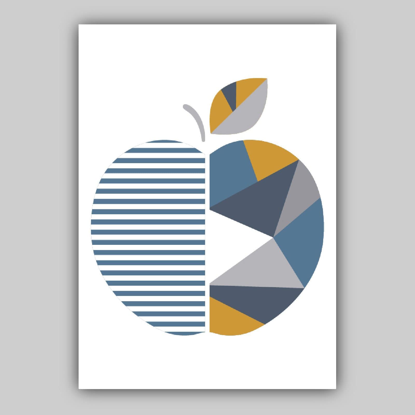 GEOMETRIC set of 3 Yellow & Blue Fruit Kitchen Wall Art Prints