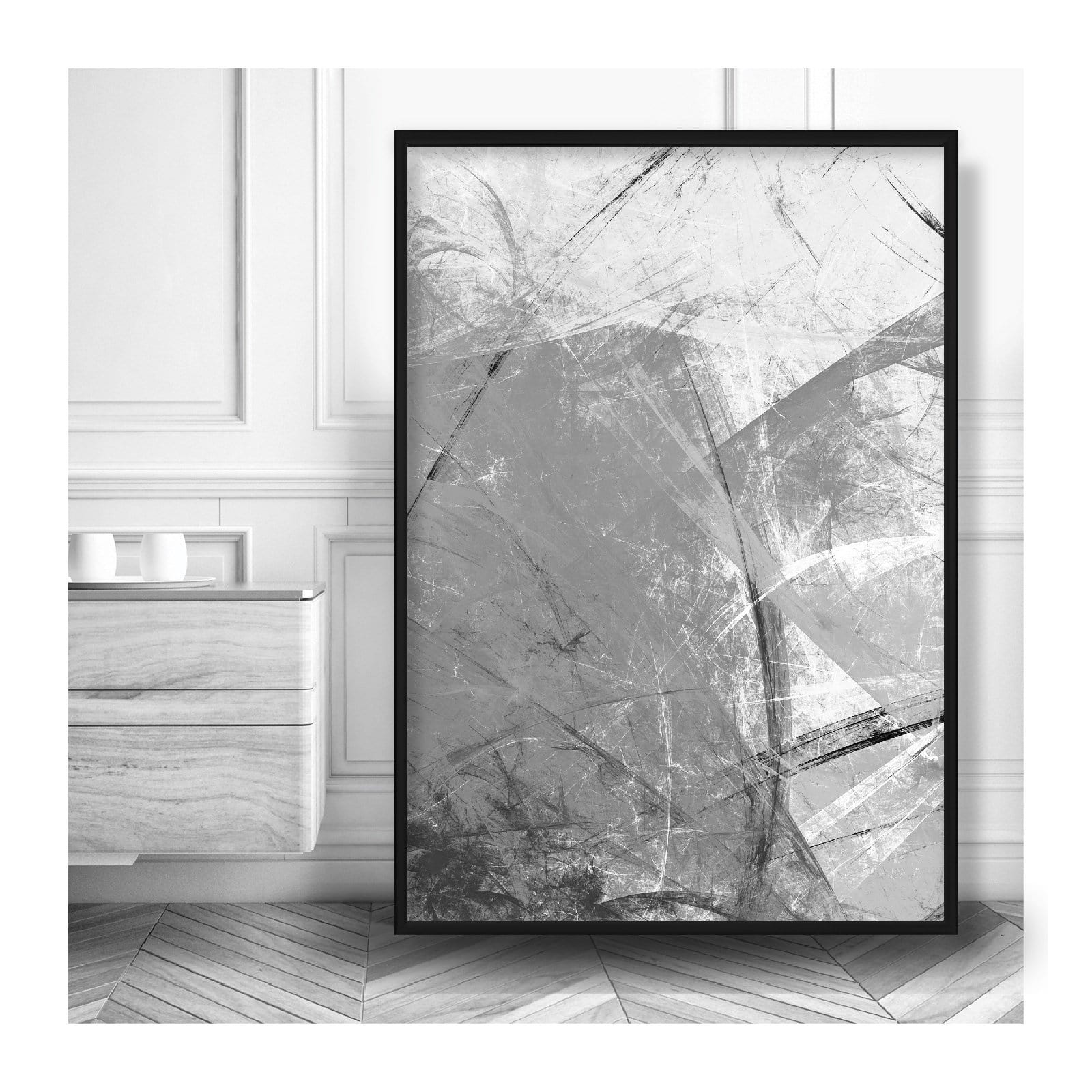Set of 3 Abstract Art Prints of Paintings Black White Grey Wall Art Print