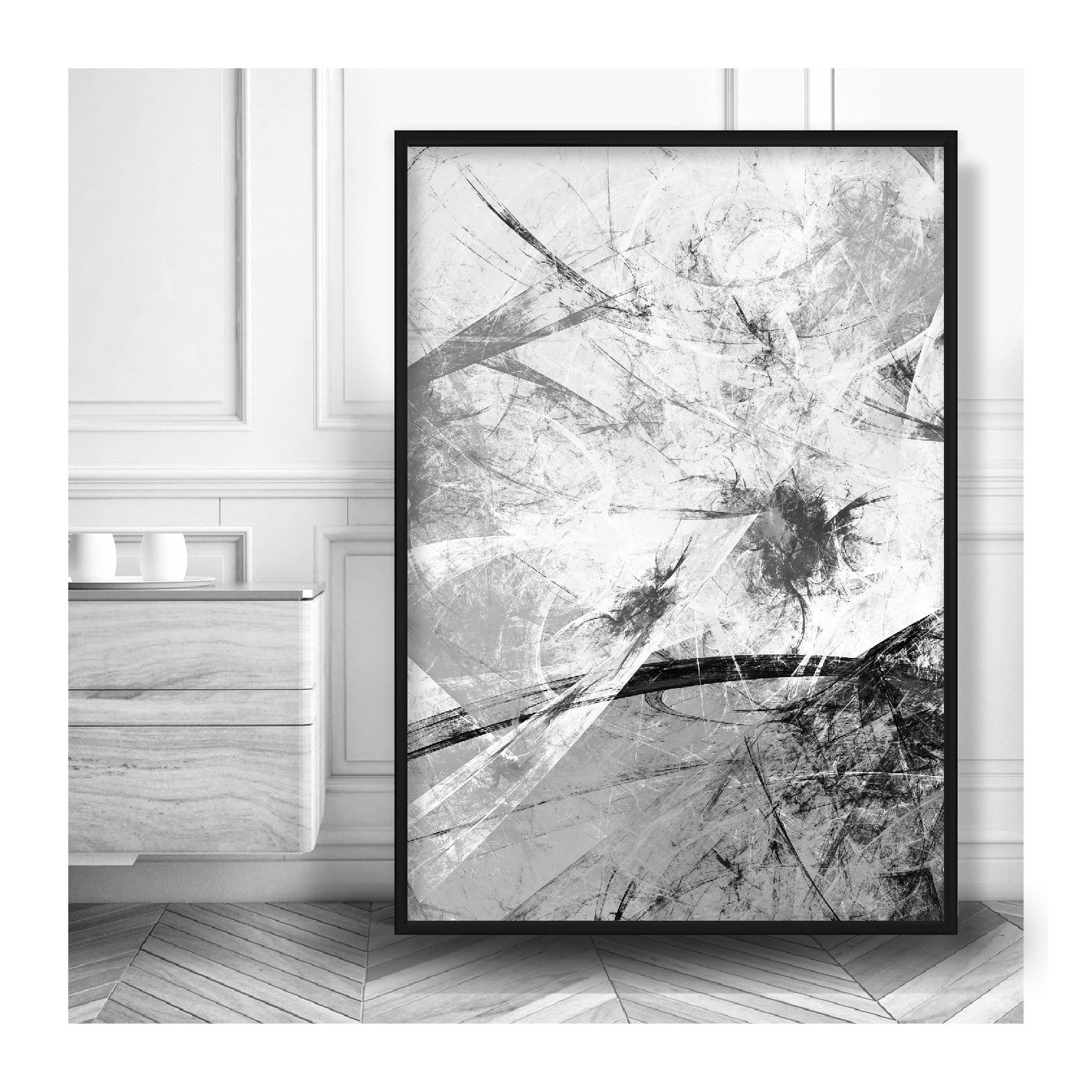 Set of 3 Abstract Art Prints of Paintings Black White Grey Wall Art Print