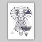 Set of 3 GEOMETRIC Navy Blue & Grey ELEPHANT and Tree Modern Art Prints