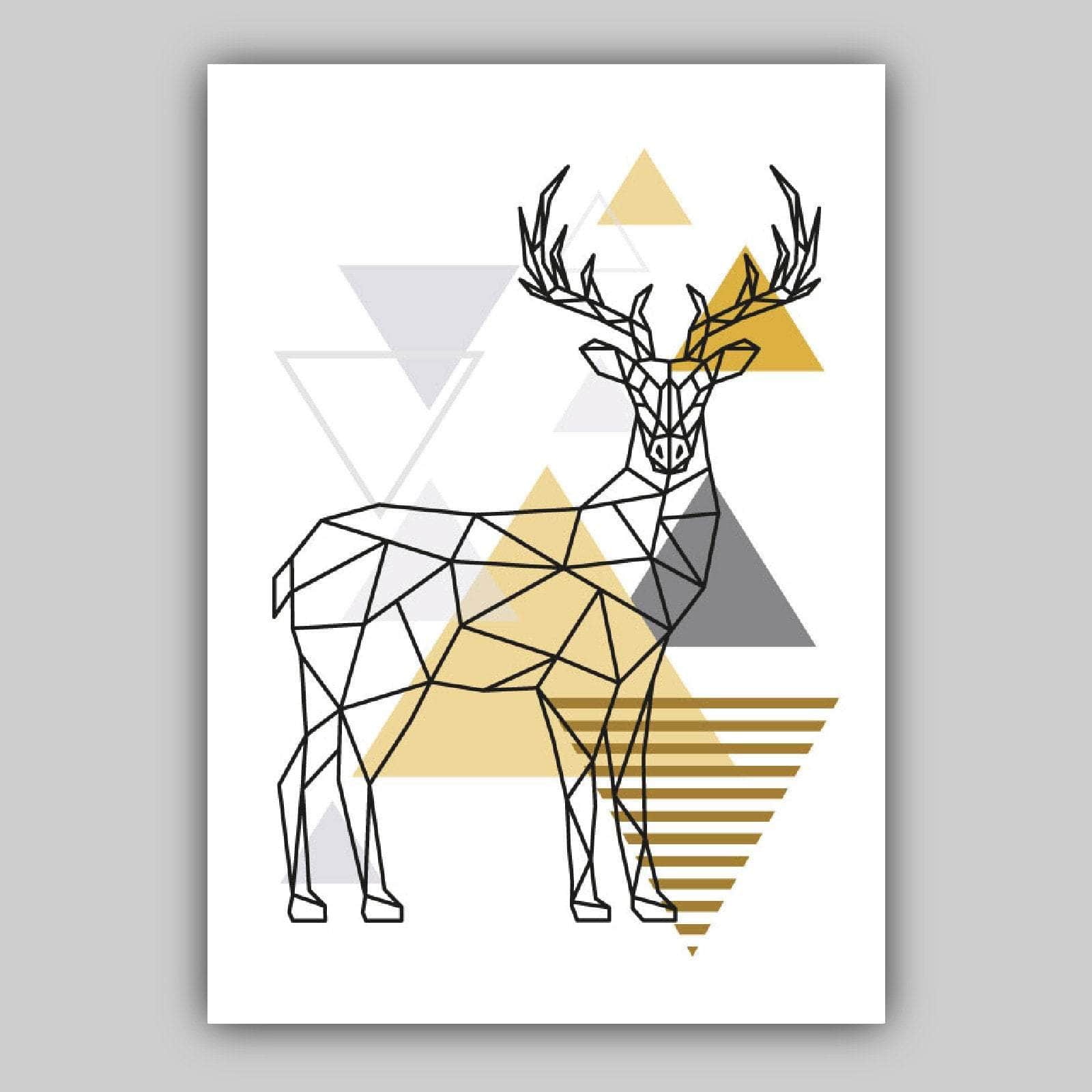 Set of 3 GEOMETRIC Yellow & Grey STAG Stag Head and Tree Modern Art Prints