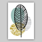 GEOMETRIC set of 3 Blue Yellow & Grey Line LEAVES Botanical Art Prints