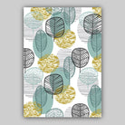 GEOMETRIC set of 3 Blue Yellow & Grey Line LEAVES Botanical Art Prints