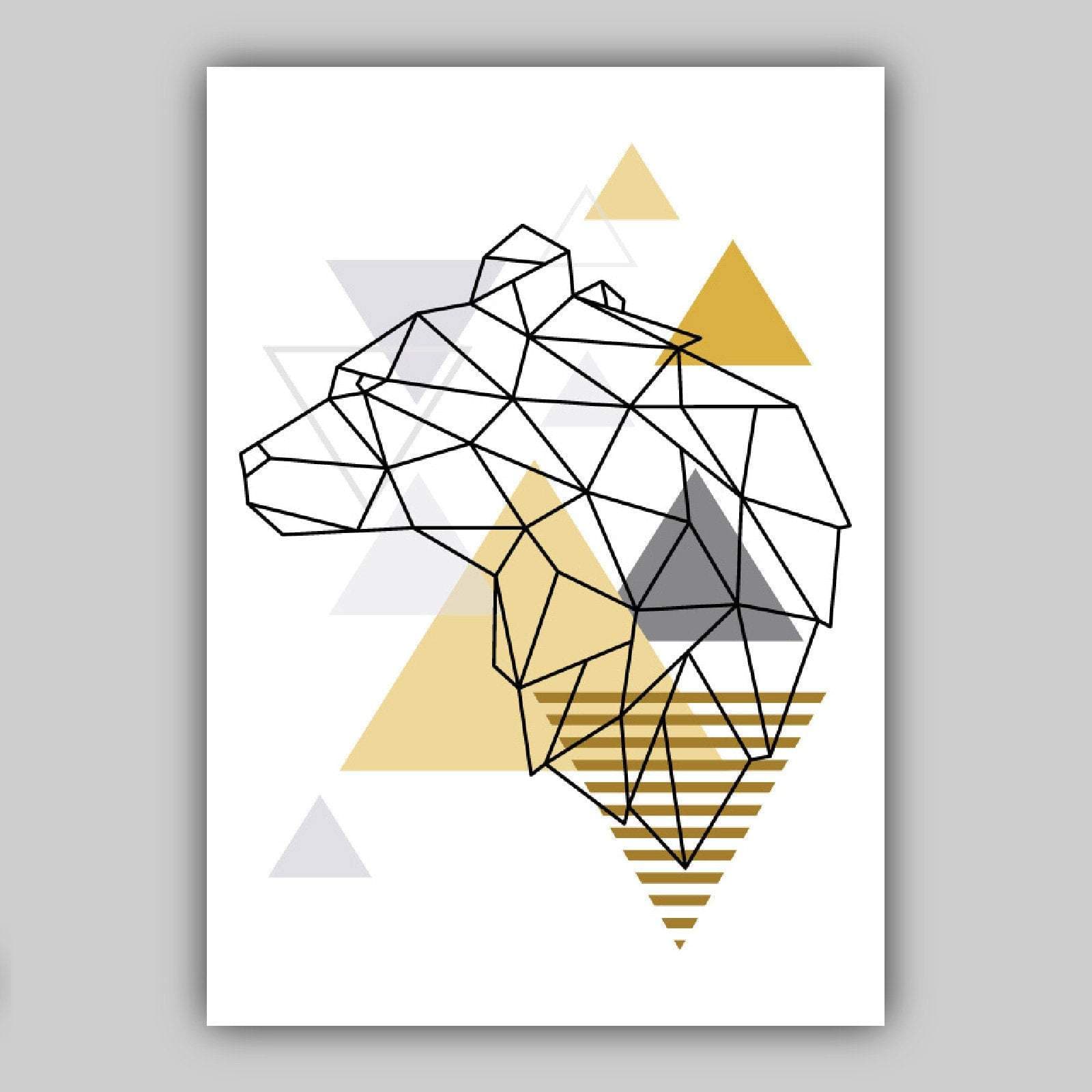 Set of 3 Scandinavian YELLOW & Grey BEARS & Tree set Modern Art Prints