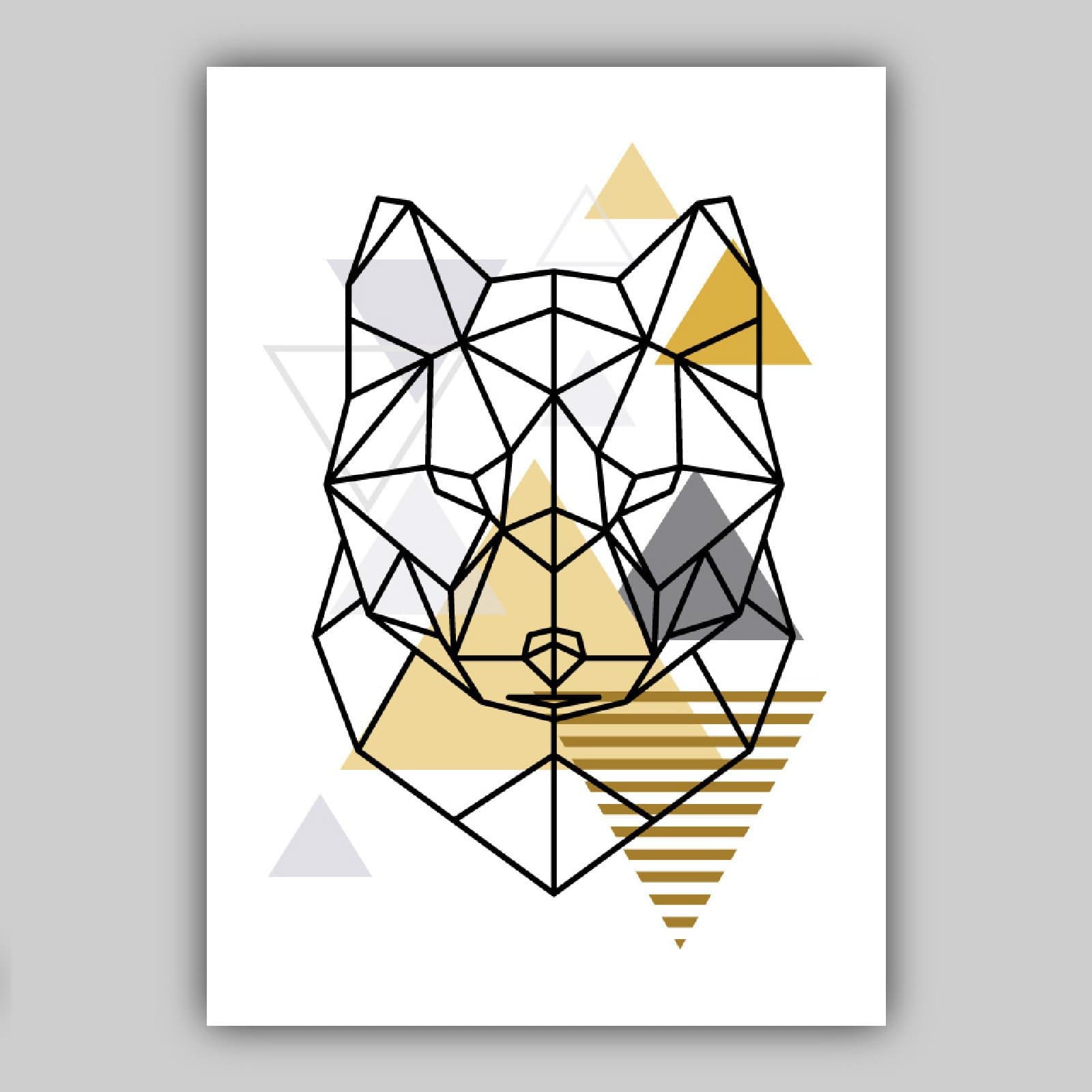 Set of 3 Scandinavian YELLOW & Grey FOX & Tree Abstract Modern Art Prints
