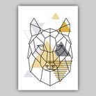 Set of 3 GEOMETRIC YELLOW & Grey WOLF Forest Modern Art Prints