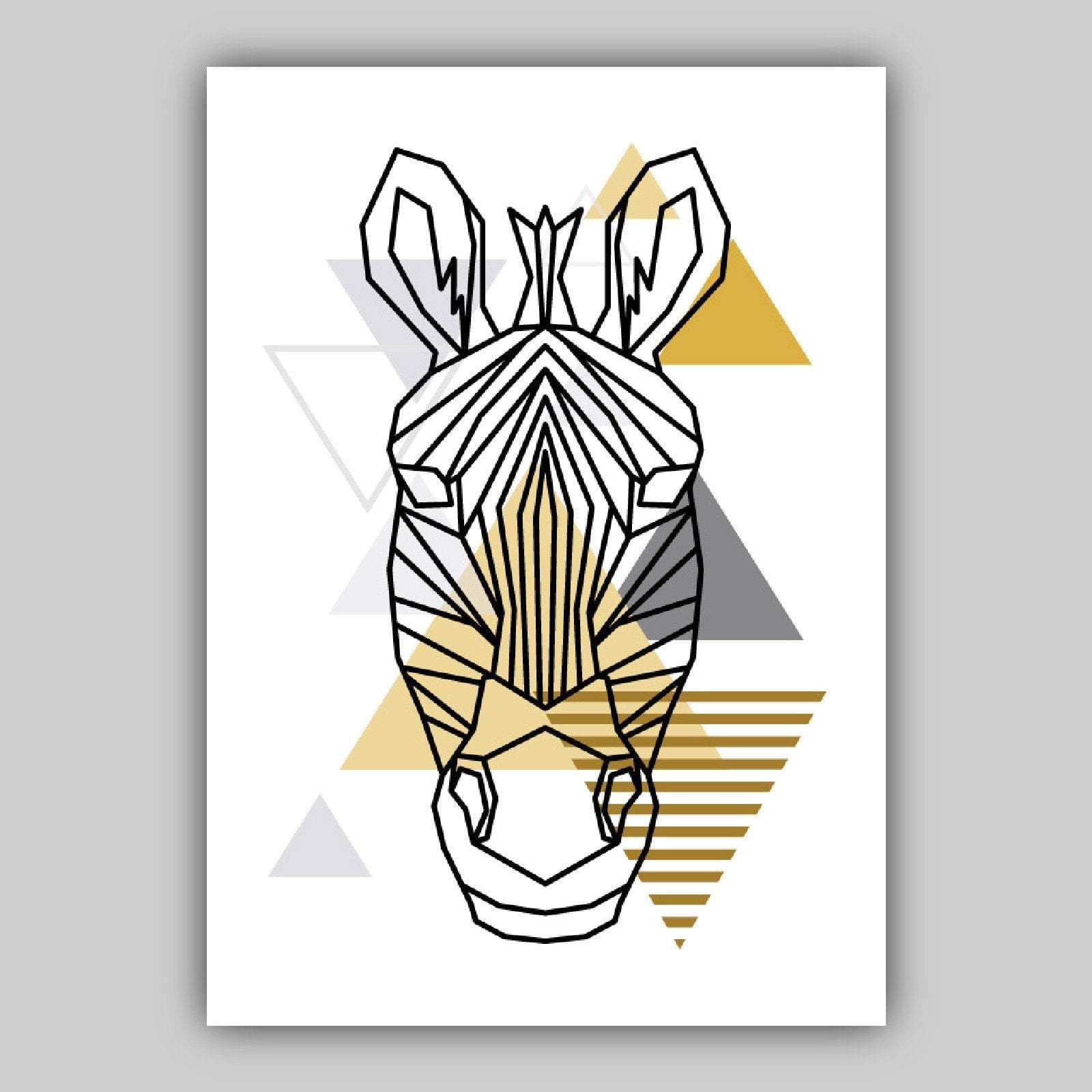 Set of 3 Scandinavian GEOMETRIC YELLOW & Grey ZEBRA Art Prints