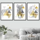 Set of 3 Scandinavian GEOMETRIC YELLOW & Grey ZEBRA Art Prints