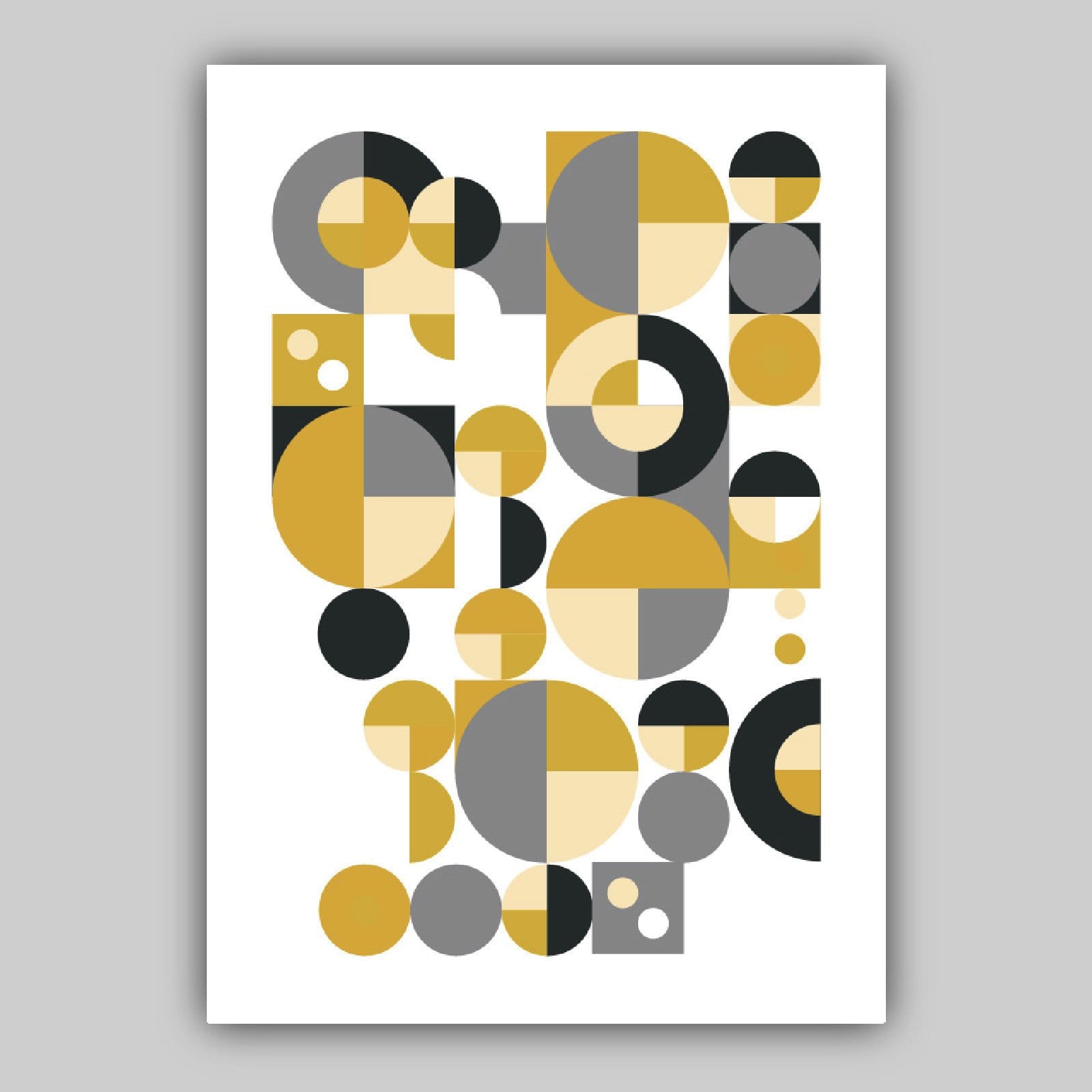 Set of 3 Mid Century Modern Yellow and Grey Wall Art