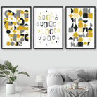 Set of 3 Mid Century Modern Yellow and Grey Wall Art