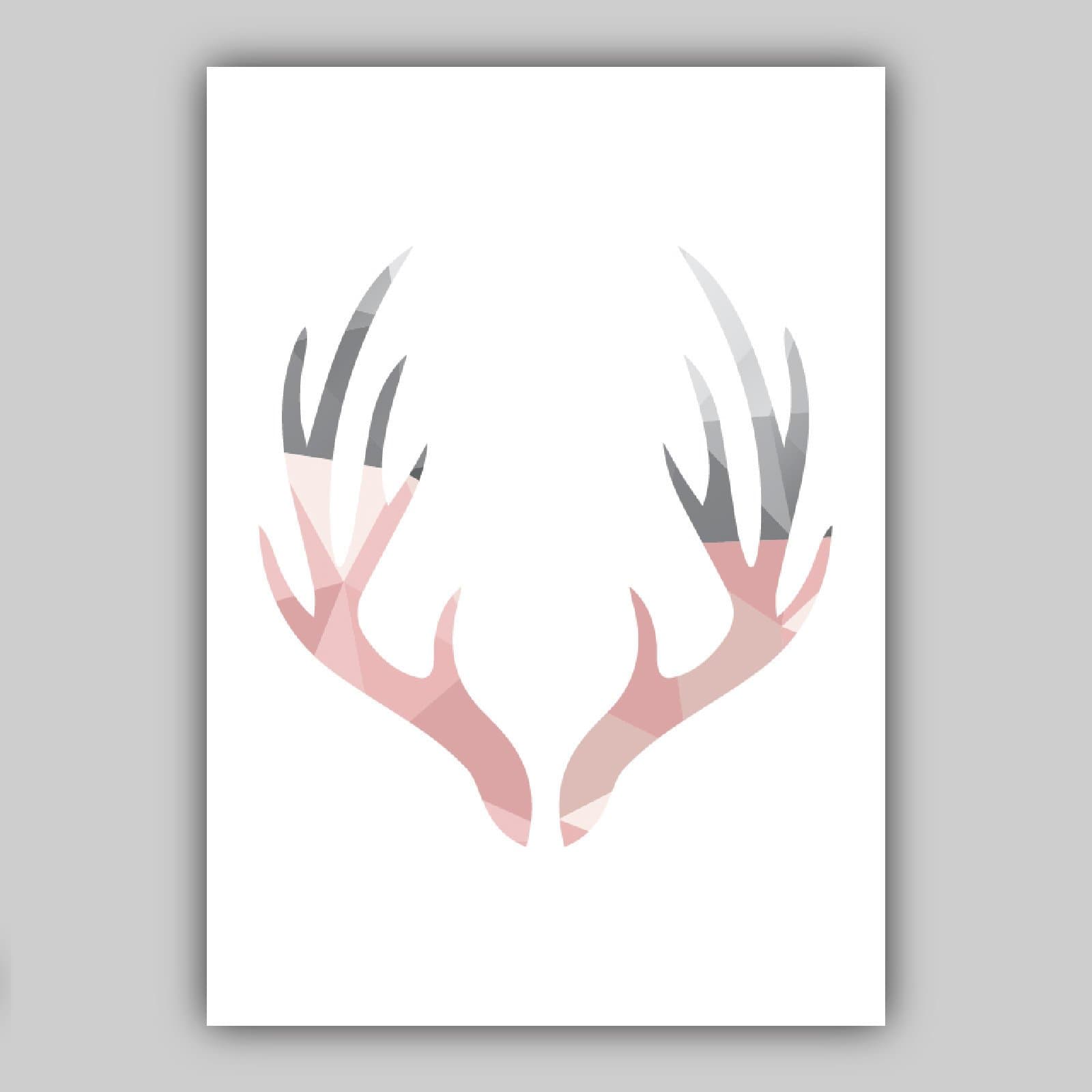 Set of 5 Gallery Wall Art Scandinavian  Blush Pink and Grey Art Prints STAG Deer set Forest GEOMETRIC Wall Pictures Posters Artwork