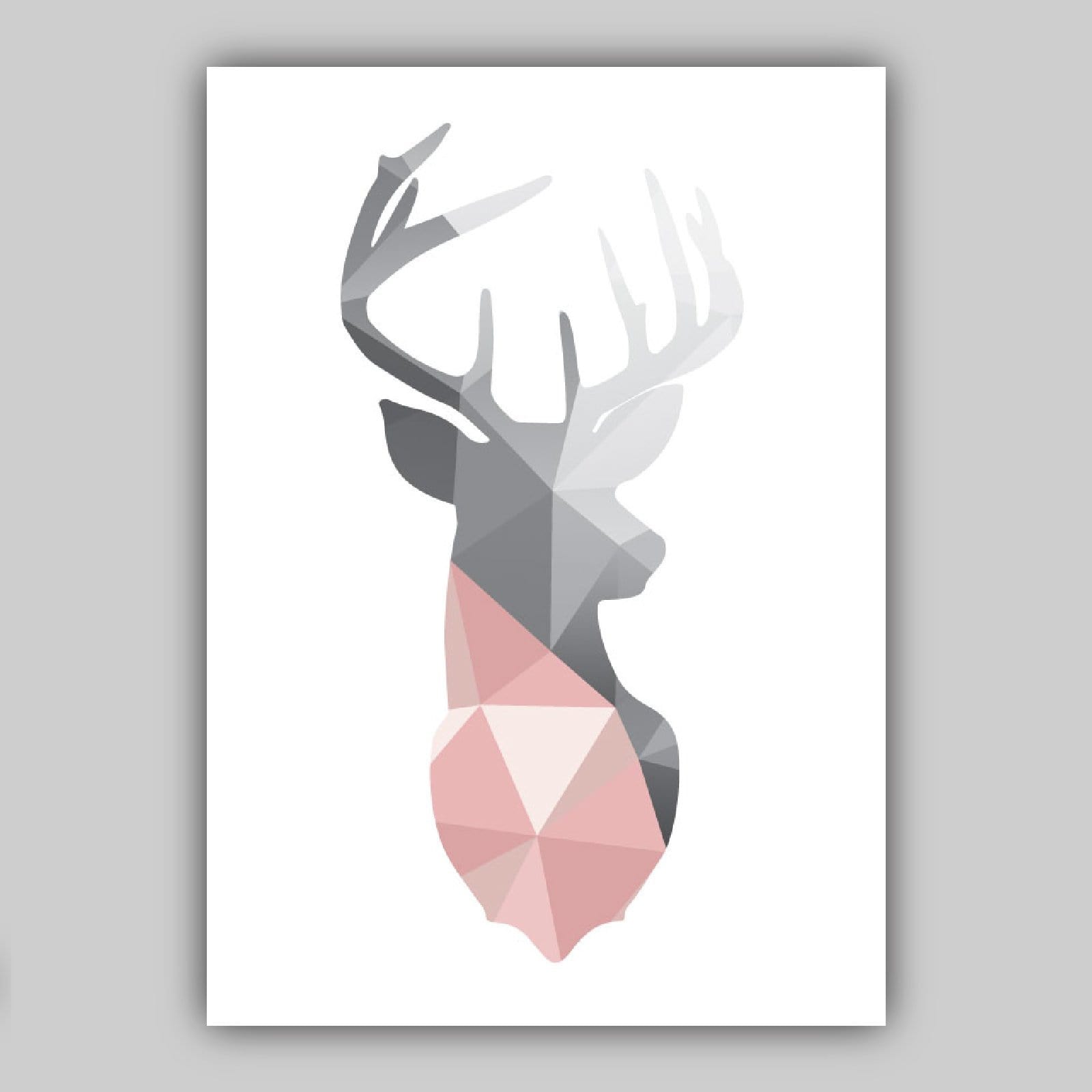 Set of 5 Gallery Wall Art Scandinavian  Blush Pink and Grey Art Prints STAG Deer set Forest GEOMETRIC Wall Pictures Posters Artwork