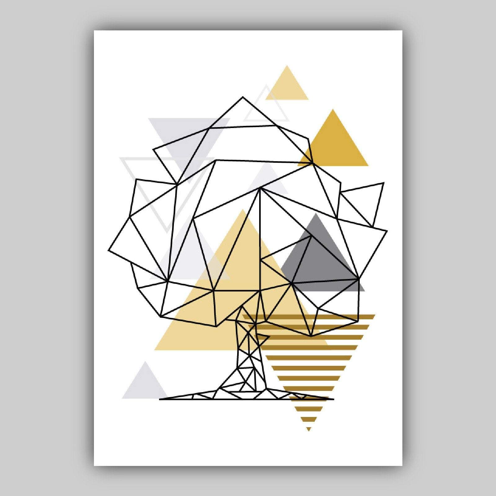 Set of 3 Scandinavian YELLOW & Grey BEARS & Tree set Modern Art Prints
