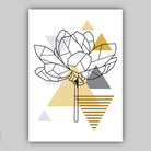 Set of 3 GEOMETRIC YELLOW & Grey ROSE Peony Leaf Floral Botanical Art Prints