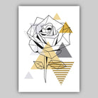 Set of 3 GEOMETRIC YELLOW & Grey ROSE Peony Leaf Floral Botanical Art Prints