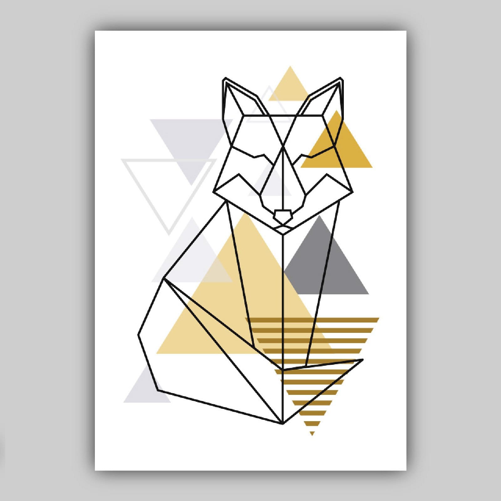 Set of 3 Scandinavian YELLOW & Grey FOX & Tree Abstract Modern Art Prints