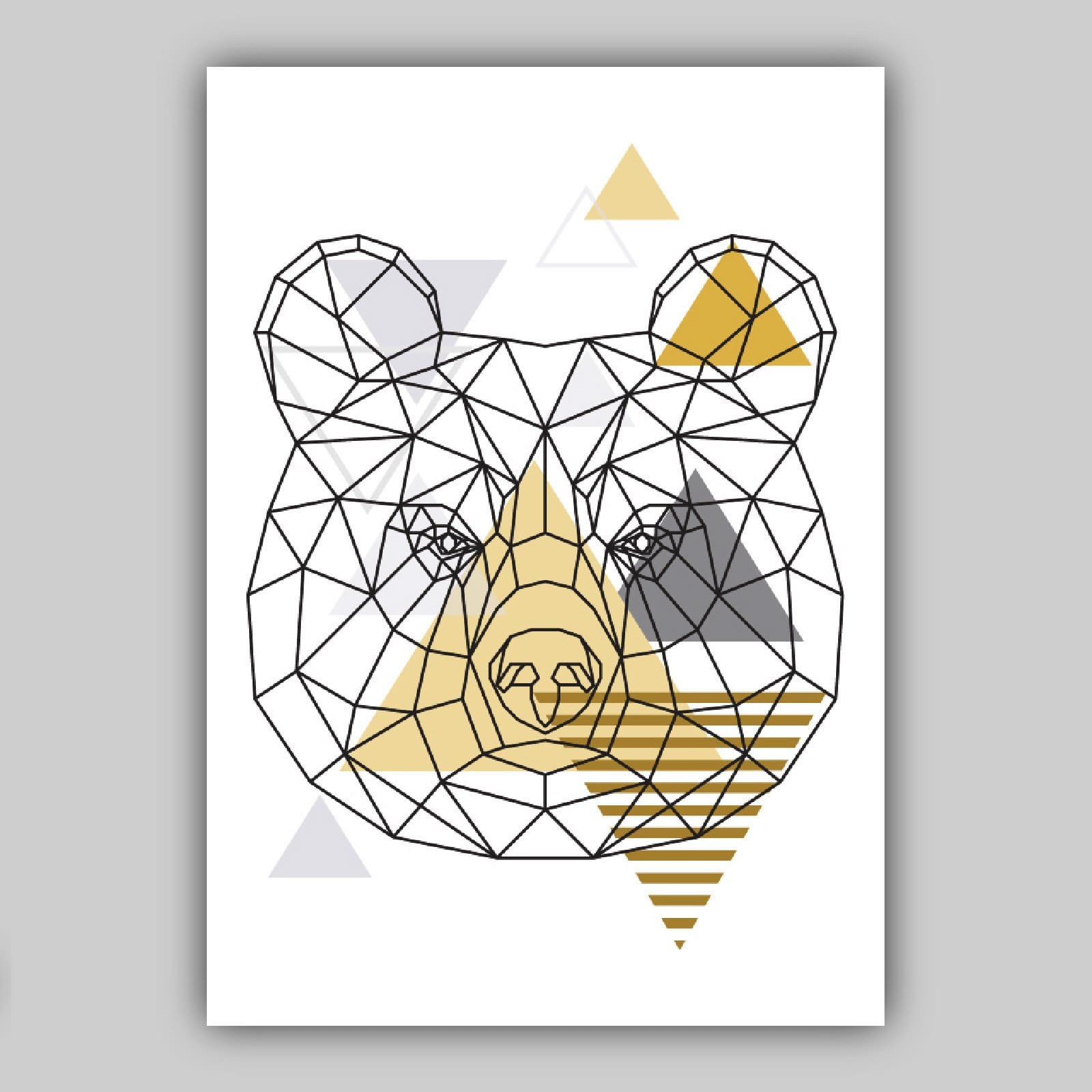 Set of 3 YELLOW & Grey BEARS Prints Set