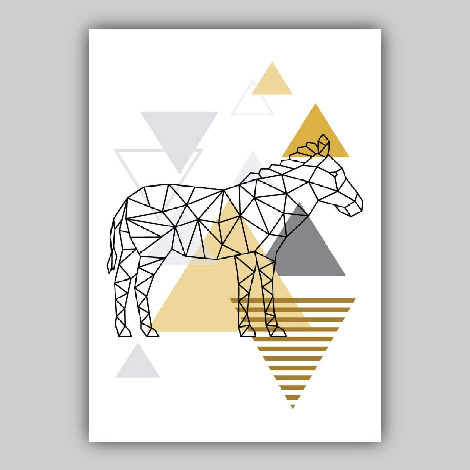 Set of 3 Scandinavian GEOMETRIC YELLOW & Grey ZEBRA Art Prints