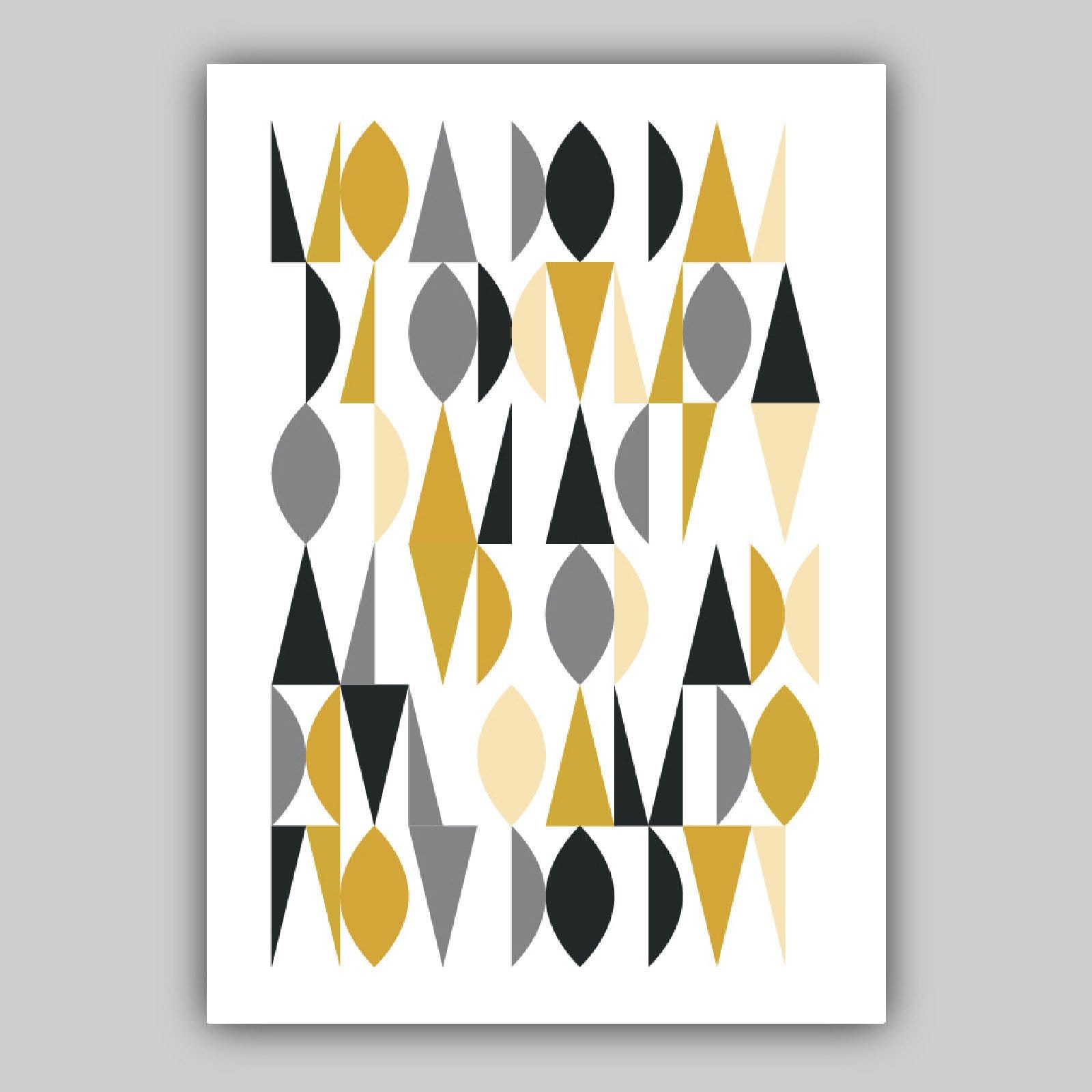 Set of 3 ABSTRACT GEOMETRIC Yellow and Grey Mid Century Modern Print Set