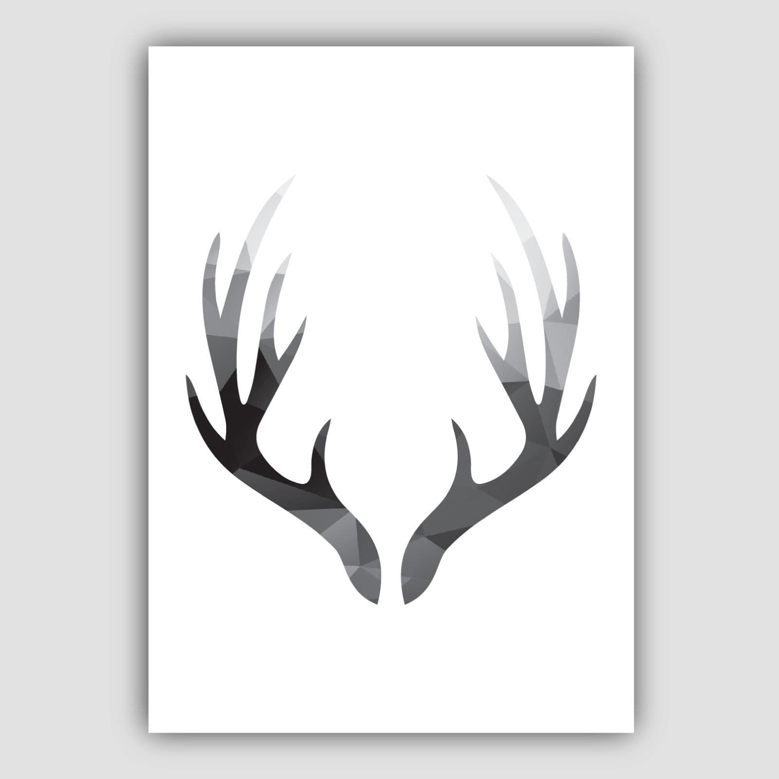 Set of 5 Scandinavian GEOMETRIC Gallery Wall Art Prints STAG deer Black & Grey Wall Pictures Posters Artwork