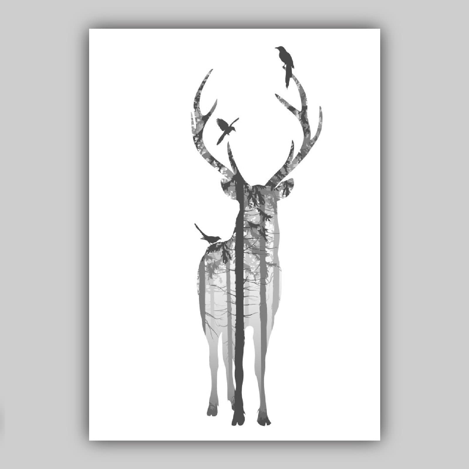Set of 5 Gallery Wall Art Scandinavian  Blush Pink and Grey Art Prints STAG Deer set Forest GEOMETRIC Wall Pictures Posters Artwork