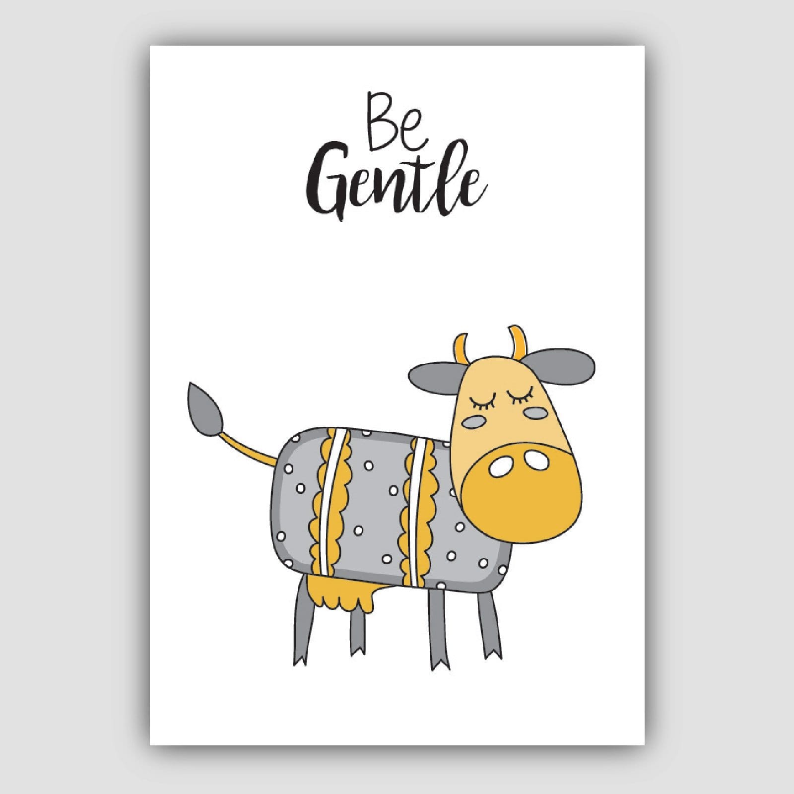 NURSERY Set of 3 Animals Wall Art Quote Prints in Yellow and Grey
