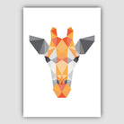 GEOMETRIC set of 3 ORANGE & Grey Art Prints Jungle Heads Giraffe Lion Elephant
