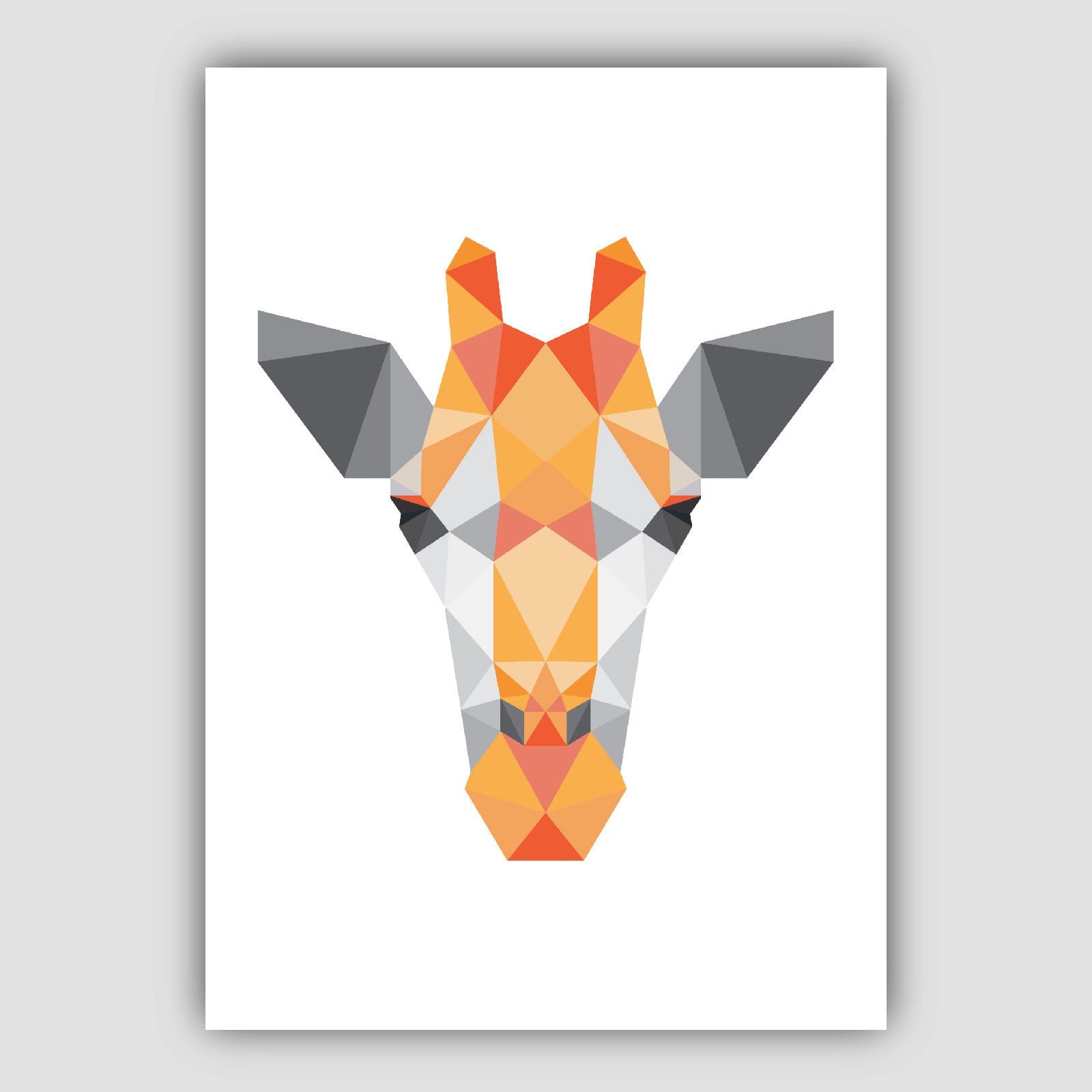 GEOMETRIC set of 3 ORANGE & Grey Art Prints Jungle Heads Giraffe Lion Elephant