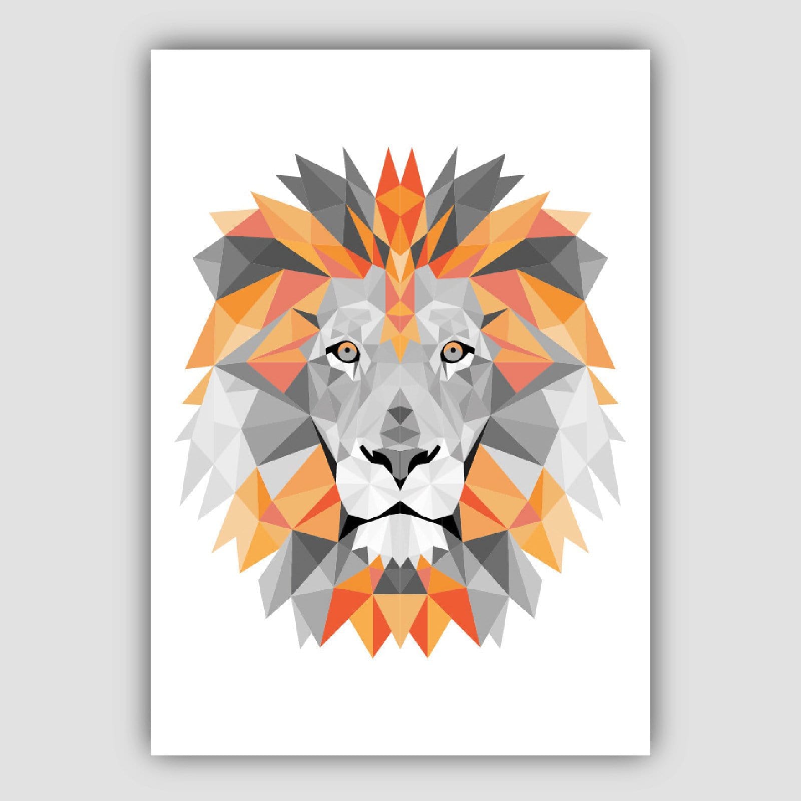 GEOMETRIC set of 3 ORANGE & Grey Art Prints Jungle Heads Giraffe Lion Elephant