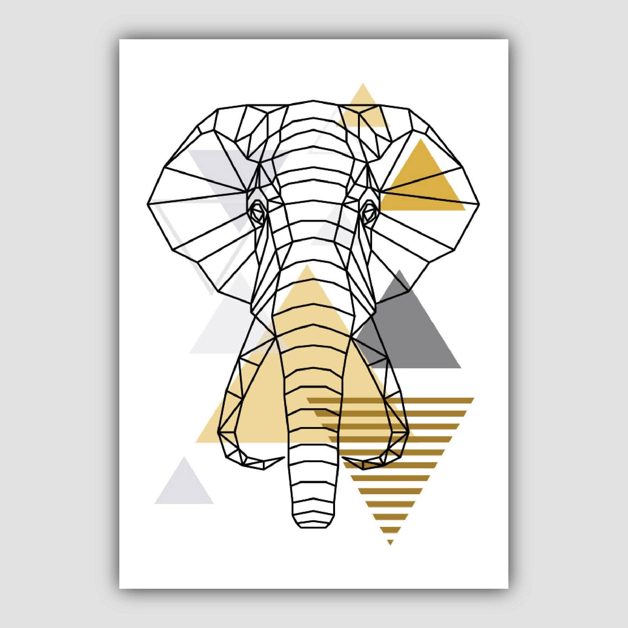 Set of 5 Gallery Wall Art Yellow and Grey Art Prints Jungle Art Print Elephant Lion Giraffe GEOMETRIC Wall Pictures Posters Artwork