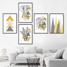 Set of 5 Gallery Wall Art Yellow and Grey Art Prints Jungle Art Print Elephant Lion Giraffe GEOMETRIC Wall Pictures Posters Artwork
