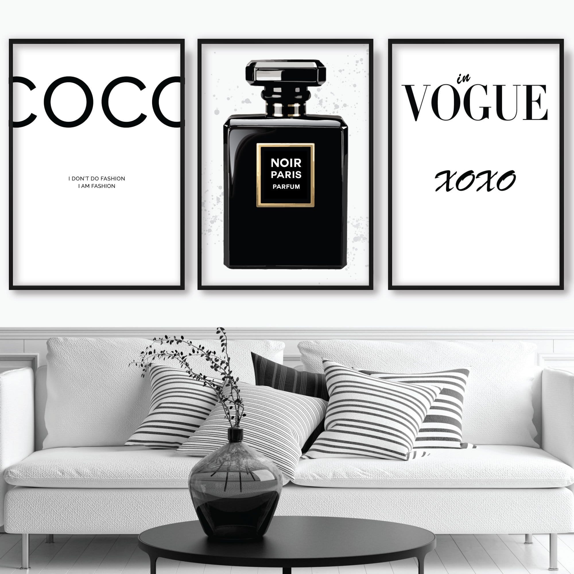 FASHION Set of 3 Black and White Noir Perfume Art Prints