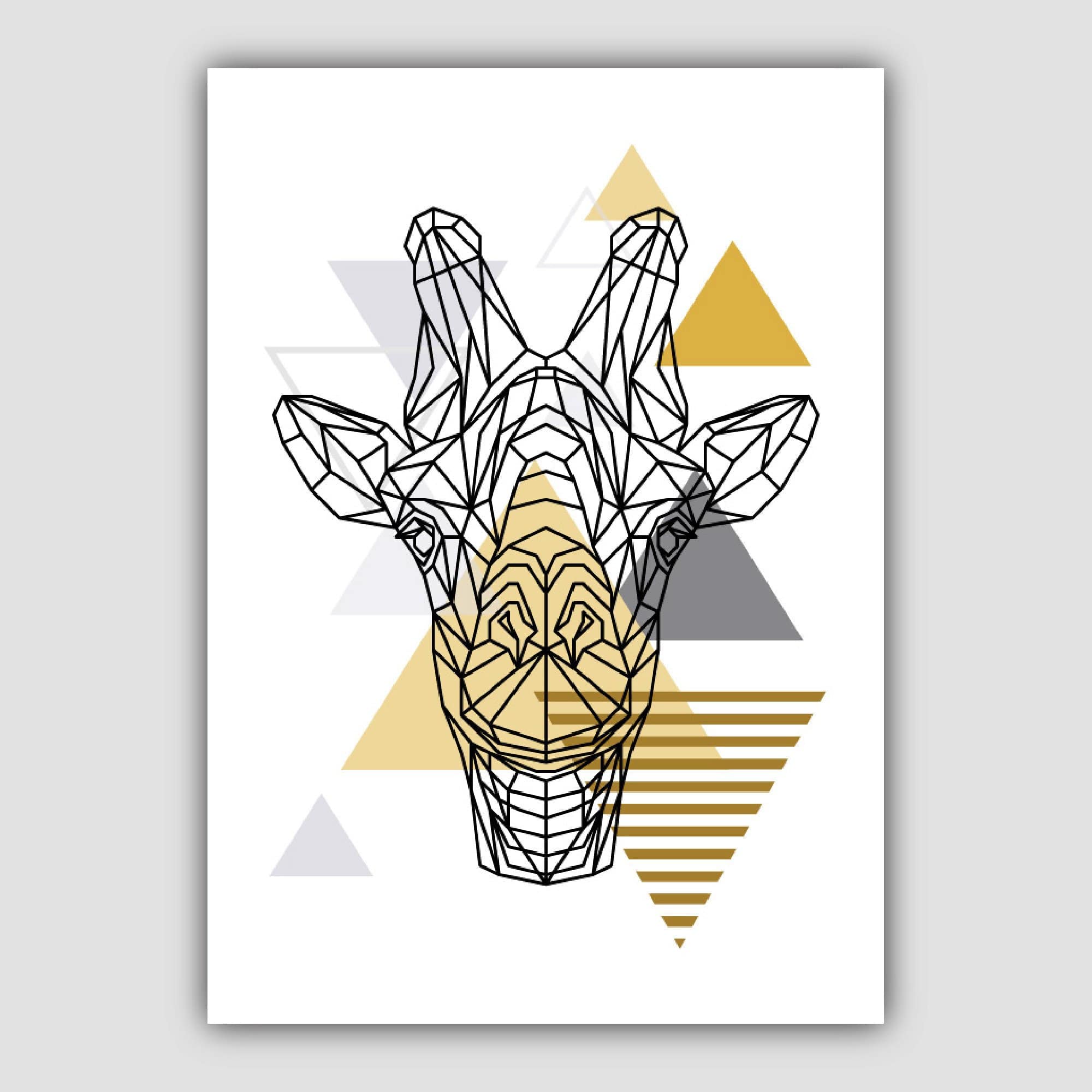 Set of 5 Gallery Wall Art Yellow and Grey Art Prints Jungle Art Print Elephant Lion Giraffe GEOMETRIC Wall Pictures Posters Artwork