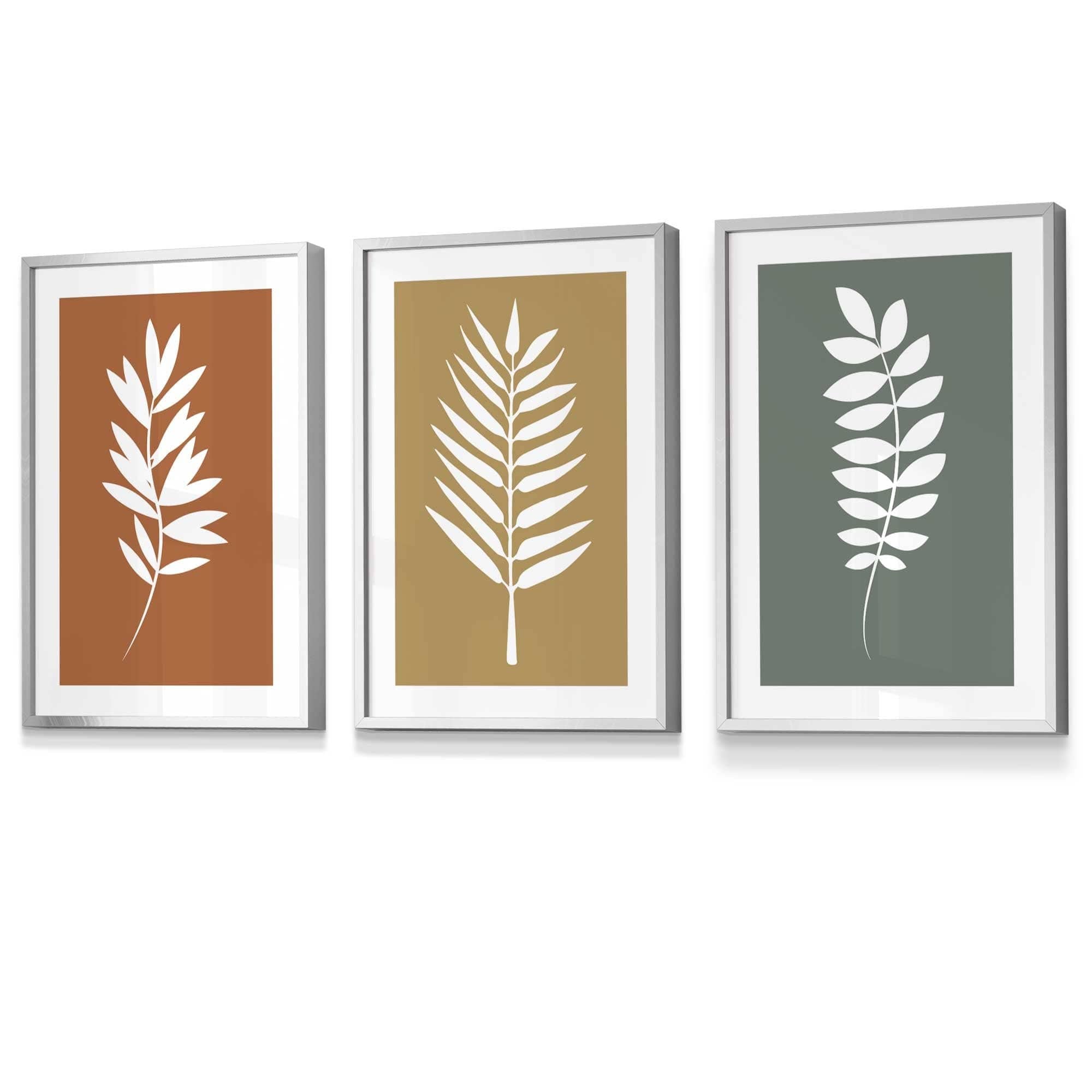 Orange, Green and Yellow Graphical Leaves FRAMED Wall Art | Artze Wall Art UK