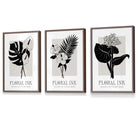 Framed Set of 3 Floral Sketch Ink Botanical Leaves in Black and Beige | Artze Wall Art UK
