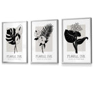 Framed Set of 3 Floral Sketch Ink Botanical Leaves in Black and Beige | Artze Wall Art UK
