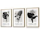 Framed Set of 3 Floral Sketch Ink Botanical Leaves in Black and Beige | Artze Wall Art UK