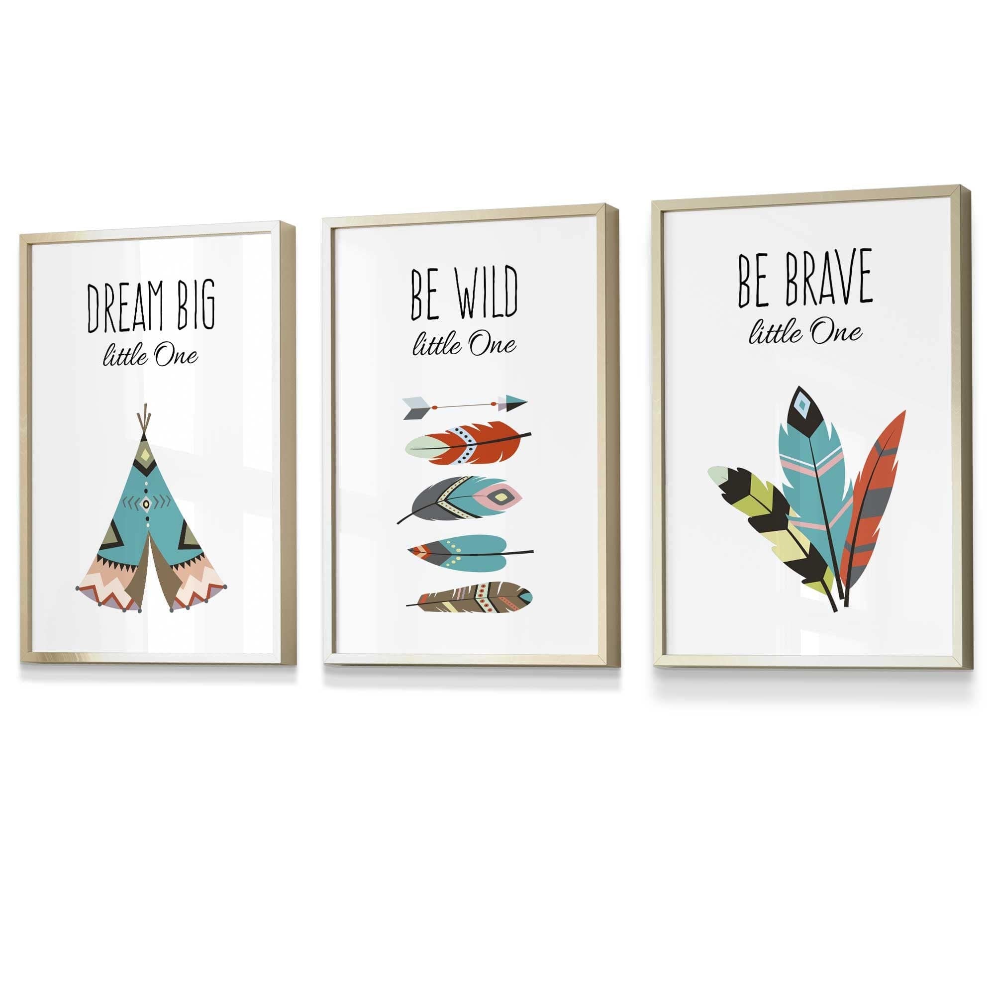NURSERY Prints Set of 3 Tribal Wall Art Quote Prints Dream Big / FRAMED Kids Wall Art | Artze Wall Art UK