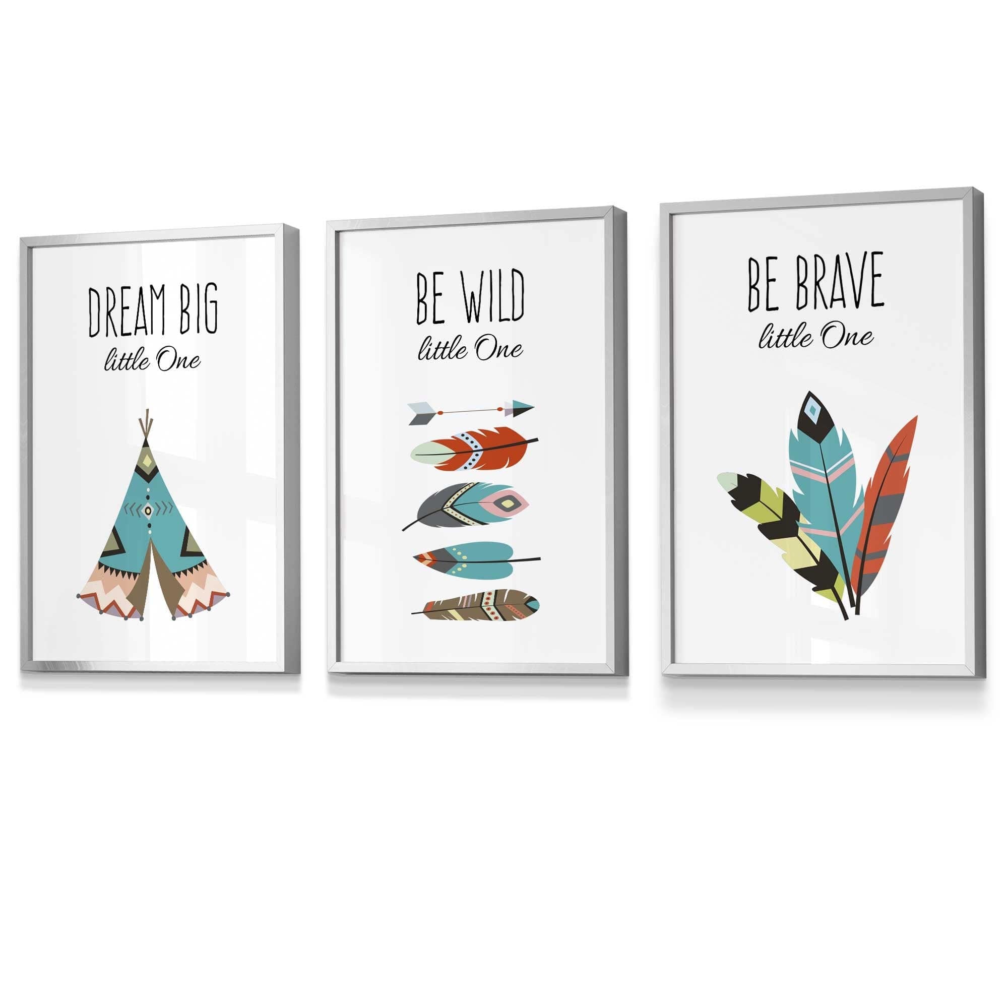 NURSERY Prints Set of 3 Tribal Wall Art Quote Prints Dream Big / FRAMED Kids Wall Art | Artze Wall Art UK