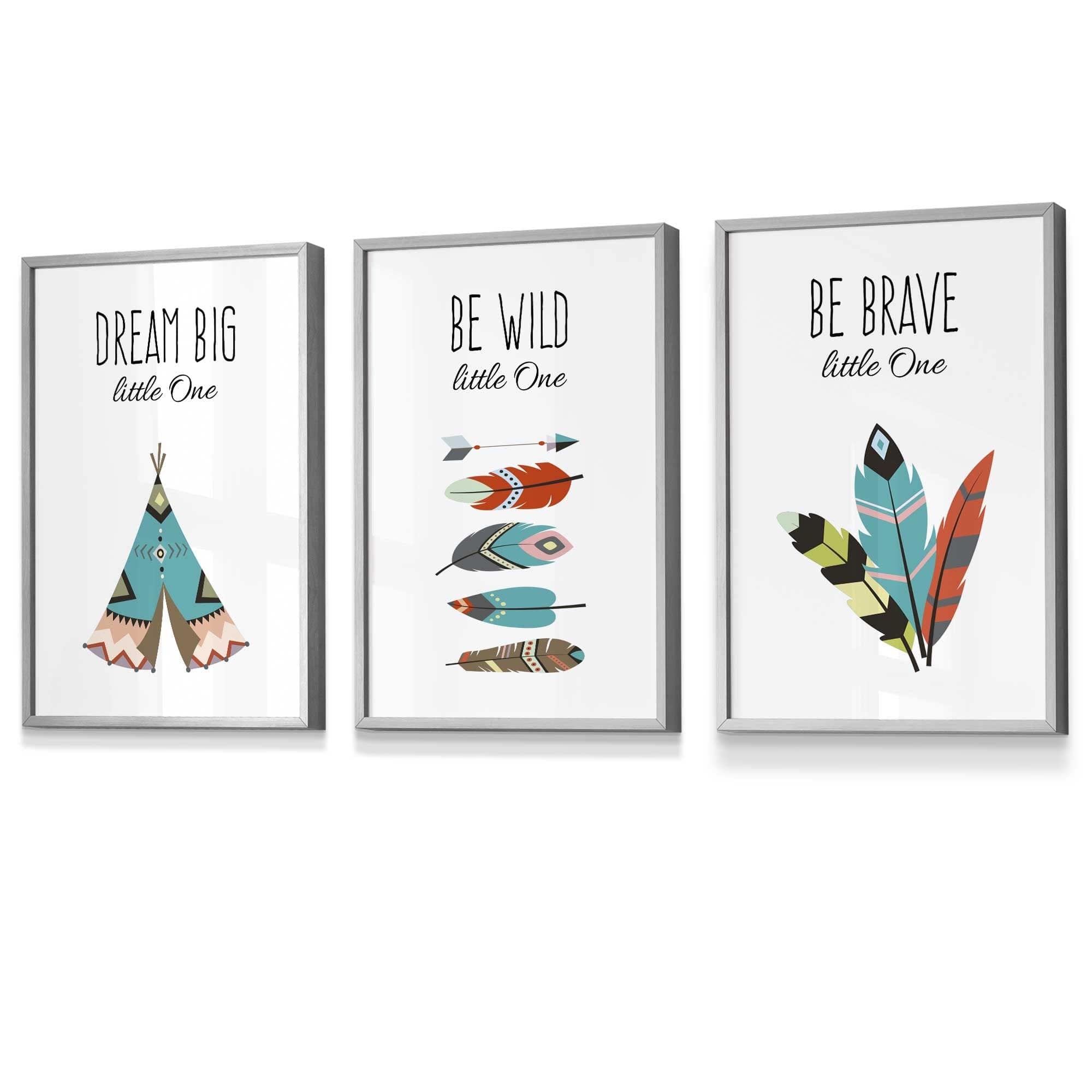 NURSERY Prints Set of 3 Tribal Wall Art Quote Prints Dream Big / FRAMED Kids Wall Art | Artze Wall Art UK