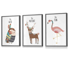 NURSERY Prints Set of 3 Tribal Wall Art Quote Prints Be Wise Owl Deer Flamingo / FRAMED Kids Wall Art | Artze Wall Art UK