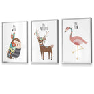 NURSERY Prints Set of 3 Tribal Wall Art Quote Prints Be Wise Owl Deer Flamingo / FRAMED Kids Wall Art | Artze Wall Art UK