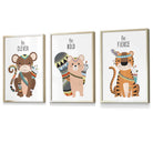 NURSERY Prints Set of 3 Tribal Wall Art Quote Prints Tiger, Monkey Be Curious Wall Art Quote Prints / FRAMED Kids Wall Art | Artze Wall Art UK