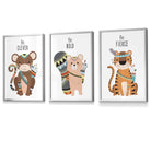 NURSERY Prints Set of 3 Tribal Wall Art Quote Prints Tiger, Monkey Be Curious Wall Art Quote Prints / FRAMED Kids Wall Art | Artze Wall Art UK