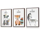 NURSERY Prints Set of 3 Panda, Fox, Zebra Tribal Quote FRAMED Kids Wall Art | Artze Wall Art UK