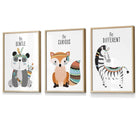 NURSERY Prints Set of 3 Panda, Fox, Zebra Tribal Quote FRAMED Kids Wall Art | Artze Wall Art UK
