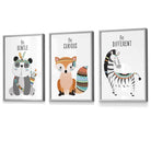 NURSERY Prints Set of 3 Panda, Fox, Zebra Tribal Quote FRAMED Kids Wall Art | Artze Wall Art UK