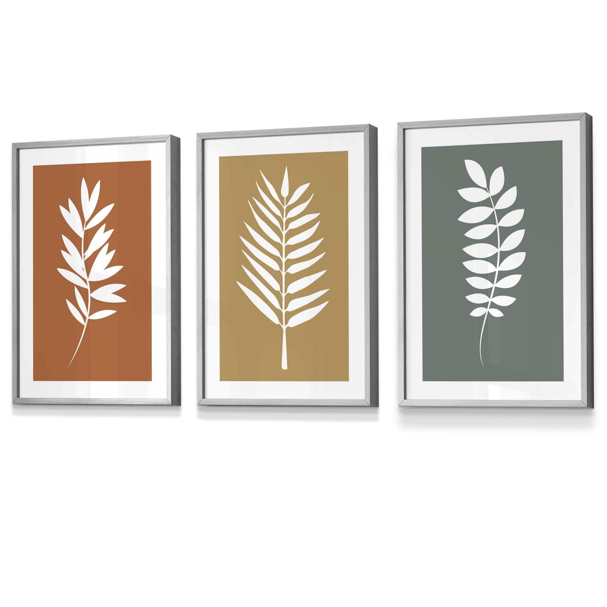 Orange, Green and Yellow Graphical Leaves FRAMED Wall Art | Artze Wall Art UK