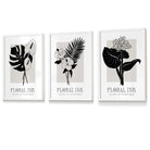 Framed Set of 3 Floral Sketch Ink Botanical Leaves in Black and Beige | Artze Wall Art UK